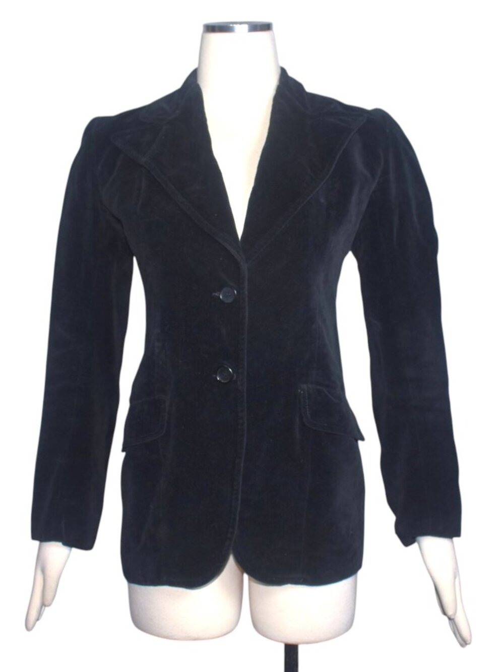 Vintage 70s 80s Anastasia Greco Paris Black Velveteen Blazer Jacket 38 France S